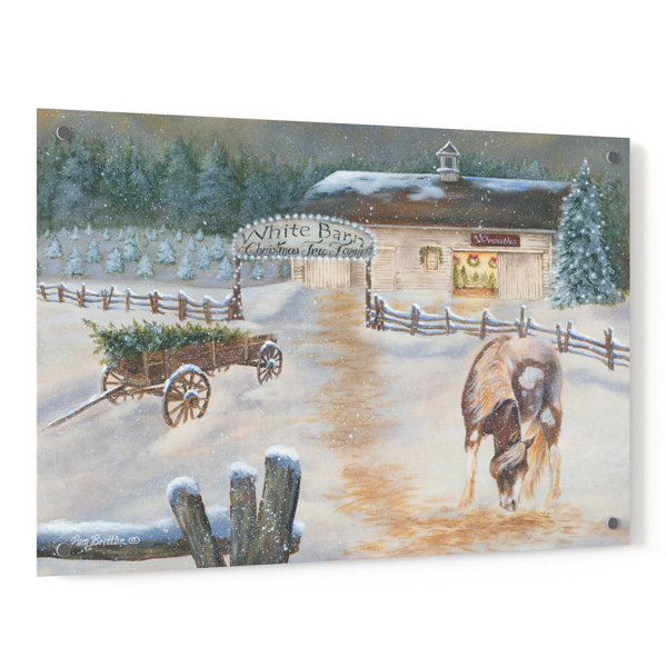 August Grove® White Barn Tree Farm On Plastic / Acrylic by Pam Britton